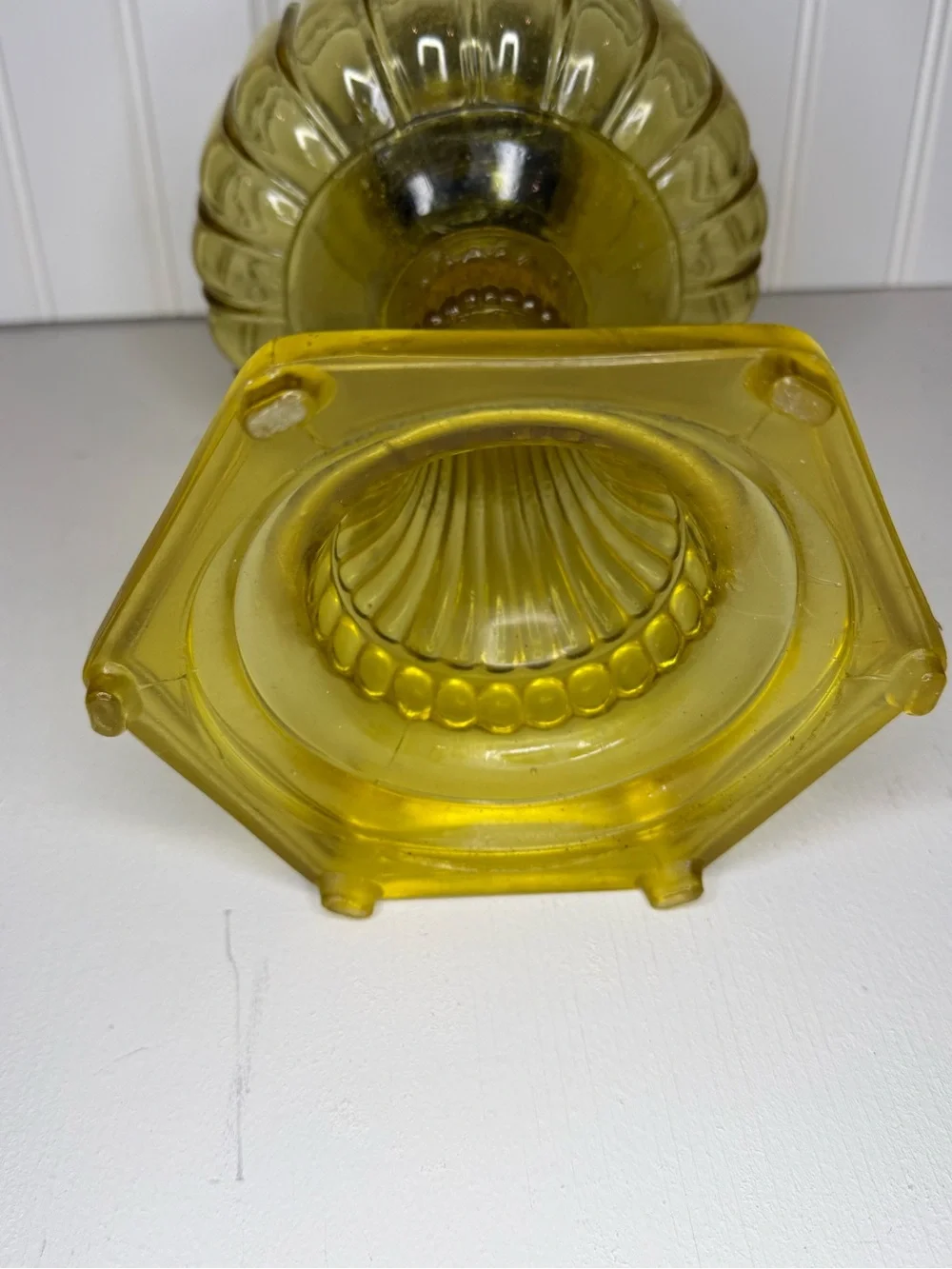 Yellow Pressed-Glass Pedestal Oil Lamp - Decorative Lantern Accent